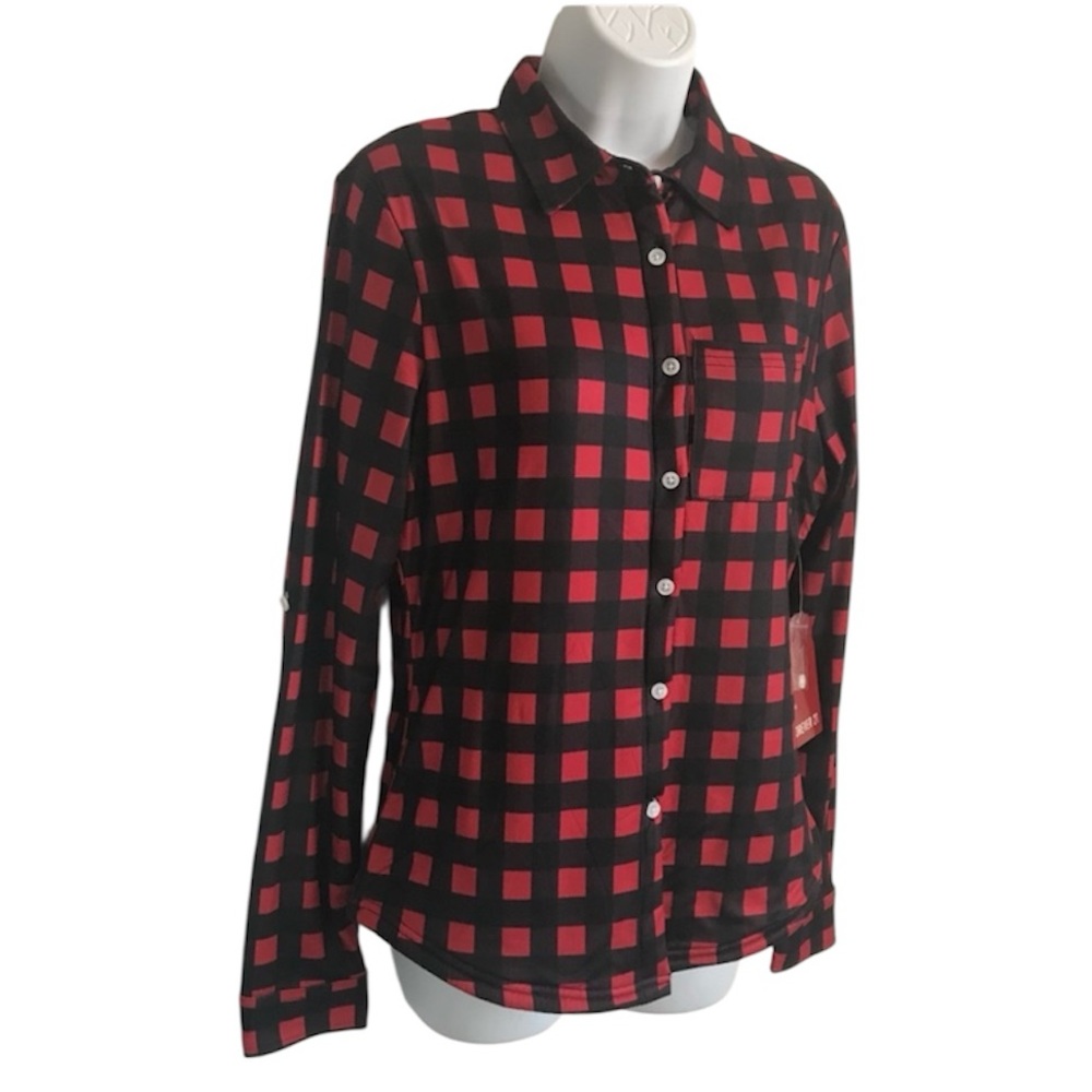 🔴 4/$15 Forever 21 Women’s S Red & Black Plaid Sherpa Lined Button Up Shirt NWT - Picture 10 of 16